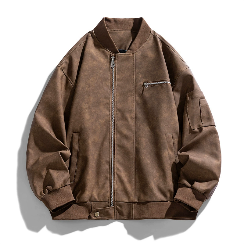 Высококачественная кожаная куртка через границу, мужская свободная повседневная модная ретро-куртка из искусственной кожи, мужская популярная мотоциклетная куртка с воротником-стойкой