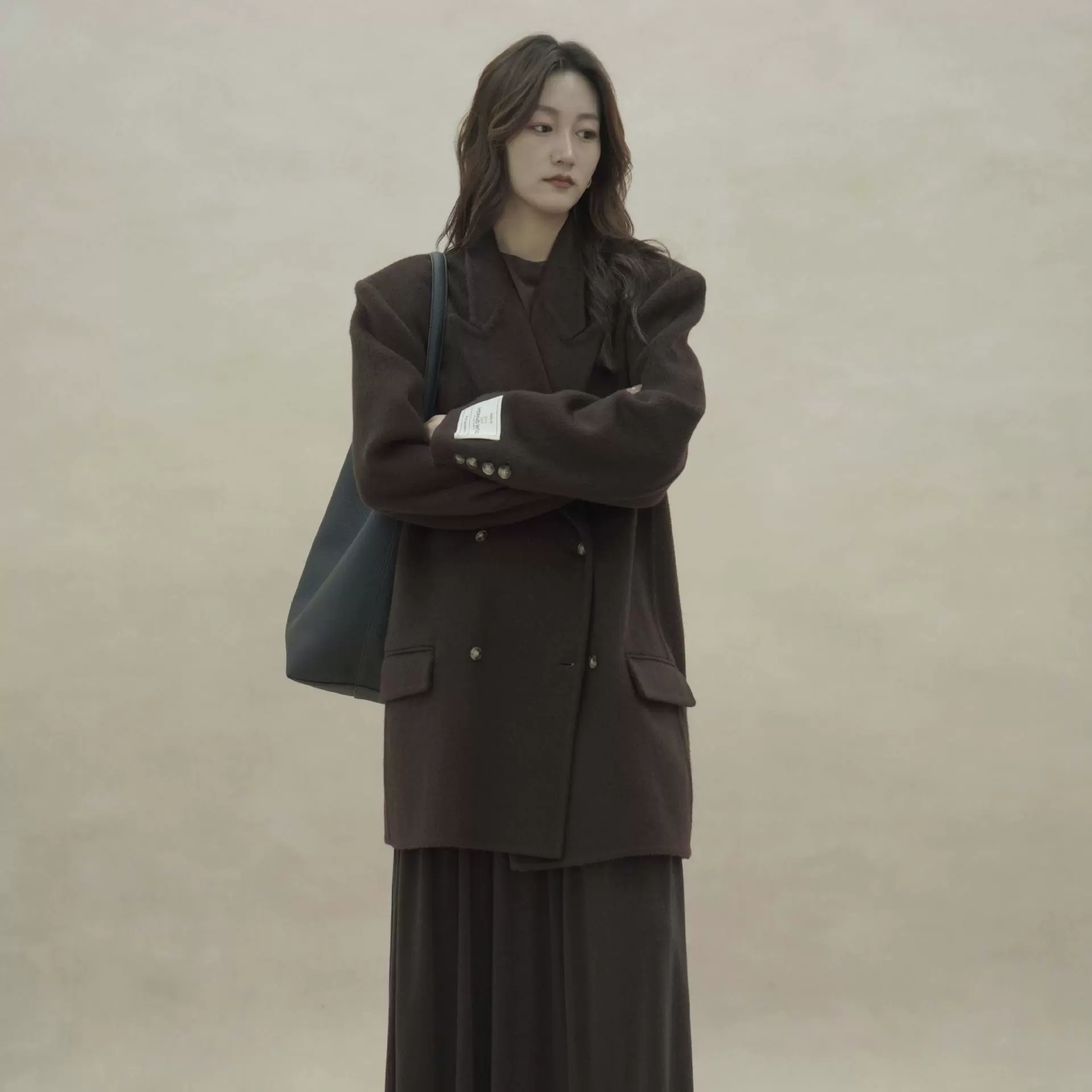 大连宣美~24年Jing典西装版双面羊毛大衣女秋冬新短长款外套D-608