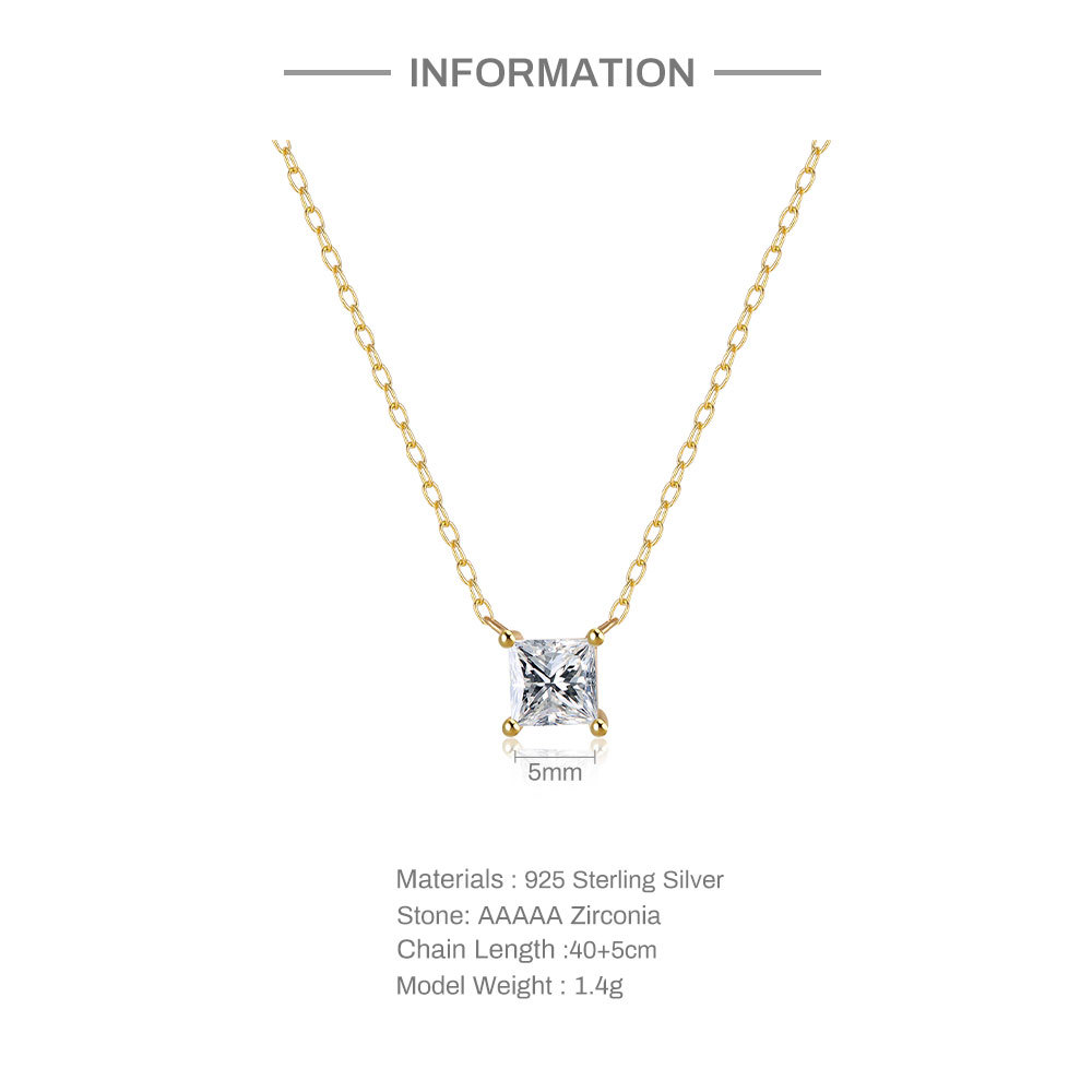 Fashion Geometric Square Silver Inlay Zircon Necklace