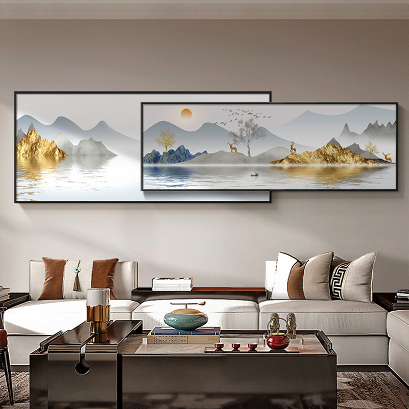 千里の山と川の絵リビングルーム装飾絵画風景画新しい中国風ソファ背景壁掛け絵画ハイエンドオーバーレイ壁画|undefined