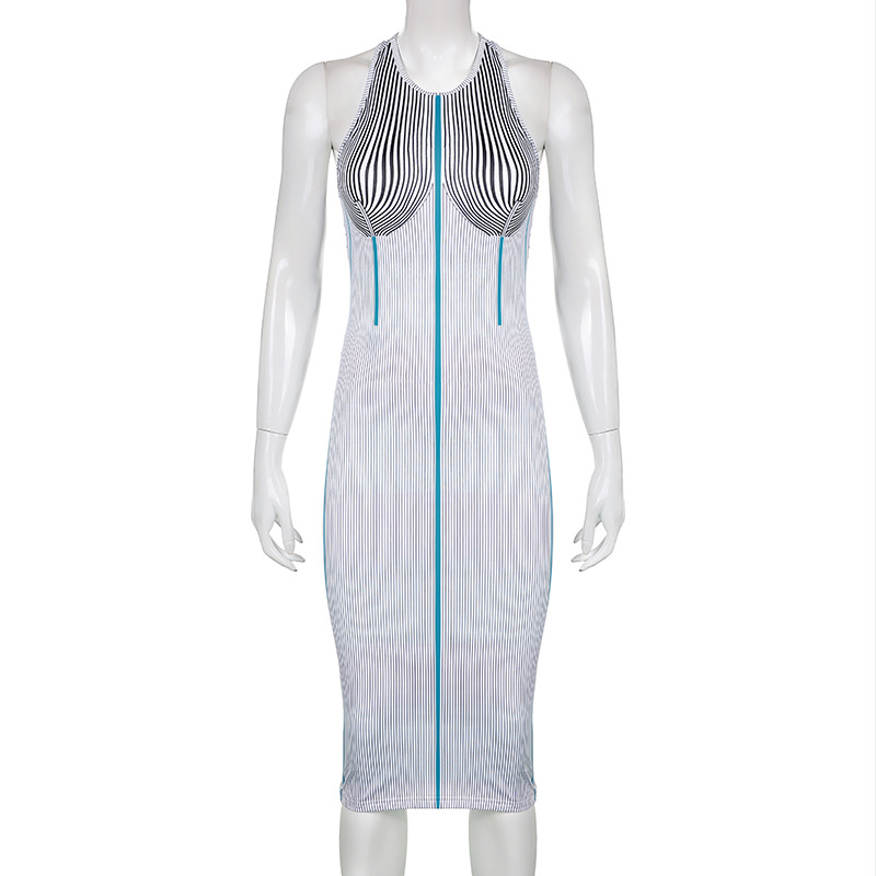 Sleeveless Wholesale Women Striped Bodycon Midi Dress