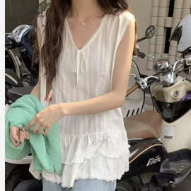 纯欲少女蕾丝蛋糕下摆无袖背心裙百搭叠穿小众吊带上衣女