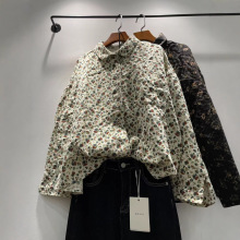 碎花双层棉纱长袖衬衫2025日系森女系甜美娃娃领单排扣百搭上衣女