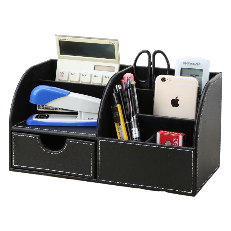 Portalápices de almacenamiento de oficina de negocios moda creativa suministros de oficina caja de papelería caja de almacenamiento de pu negra multifuncional