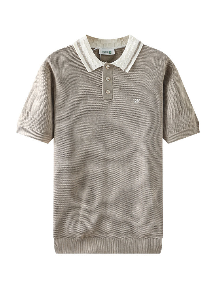 2026 verano bordado hombre pozo tejido polo camiseta de manga corta hombre ligero negocio alto sentido casual hombre