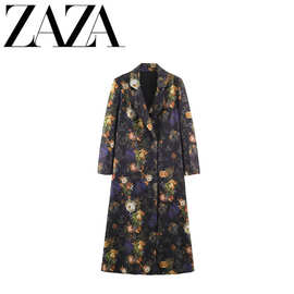 ZAZA 自制欧美风 批发女装 时尚百搭气质休闲 印花翻领长款外套