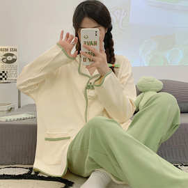 公主风睡衣女春秋小个子长袖开衫网红风可外穿甜美宽松家居服套装