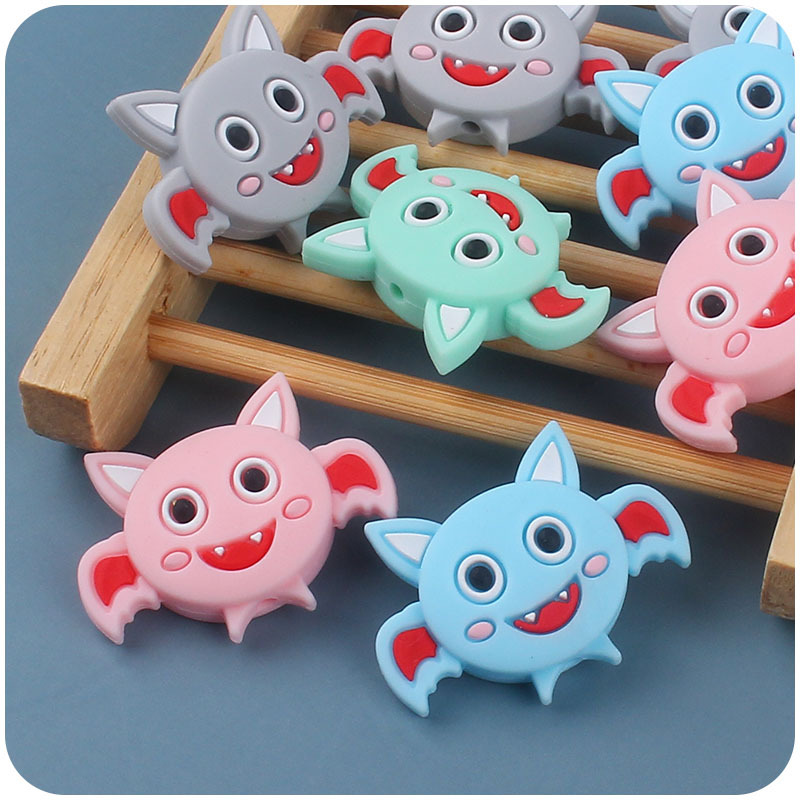 Nuevo bebé de dibujos animados animal murciélago mordedor cuentas creativas DIY bebé chupete cadena molar accesorios de silicona