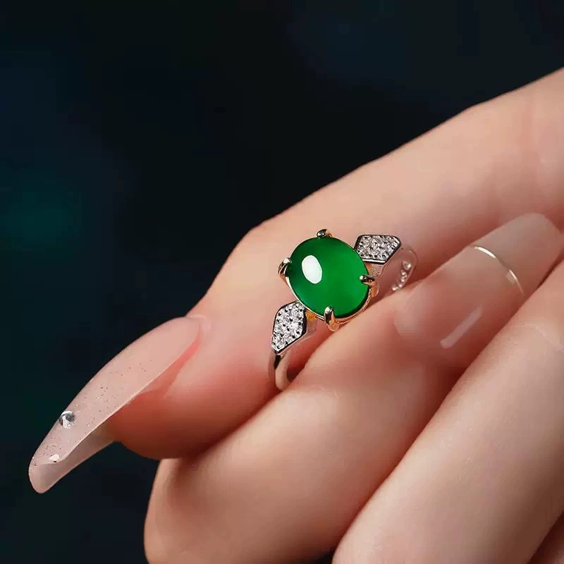 New Chinese Style Luxury Big Egg Face Imitation Jade Ring Women's Light Luxury High-end Refined Finger Ring Adjustable All-match Bracelet
