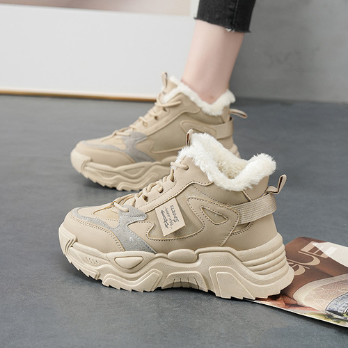 High-top shoes for women, new autumn/winter cotton shoes, Korean-style versatile dad-style sports and casual shoes with fleece lining, model 819-5.