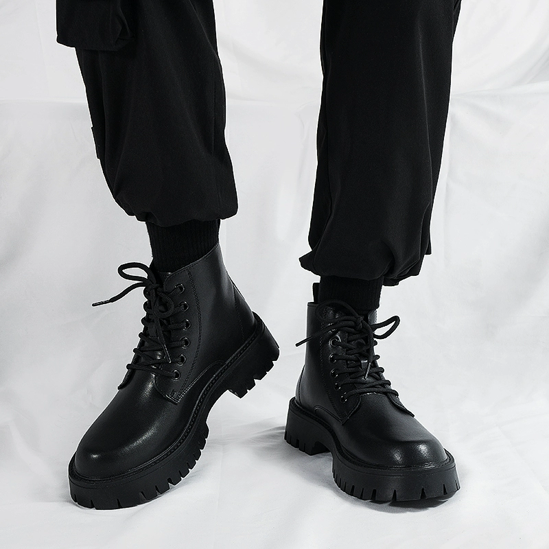 Martin сапоги мужские кожаные высокие британские ветры толстые подошвы черные кожаные туфли средней банды увеличены летом дышащие короткие сапоги