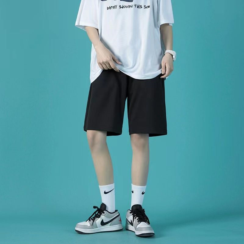 Summer work solid color basketball sports shorts men's loose I versatile thin pure cotton pants men's running shorts