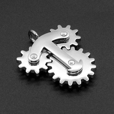 Stainless Steel Gear Necklace Rotating Double Pendant For Men_voghion.com