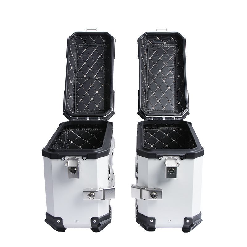 Motocicleta de gran capacidad 38L caja lateral blanca, maleta de almacenamiento impermeable, maleta de motocicleta tres cajas