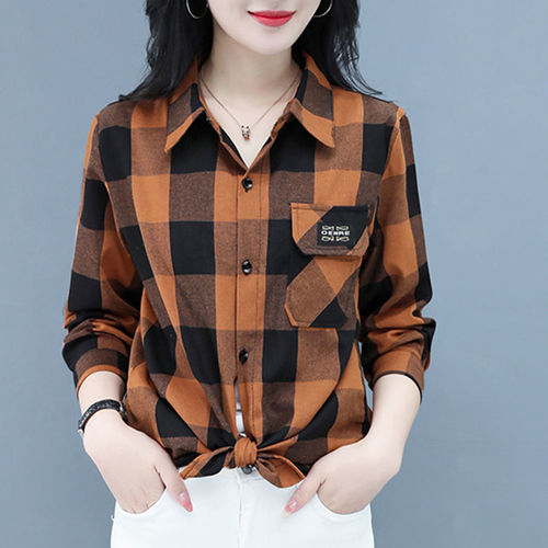 Women's Long Sleeve Spring and Autumn Shirt, Mother Grid Stylish Fashion Large Women's Shirt, Summer Thin Outerwear