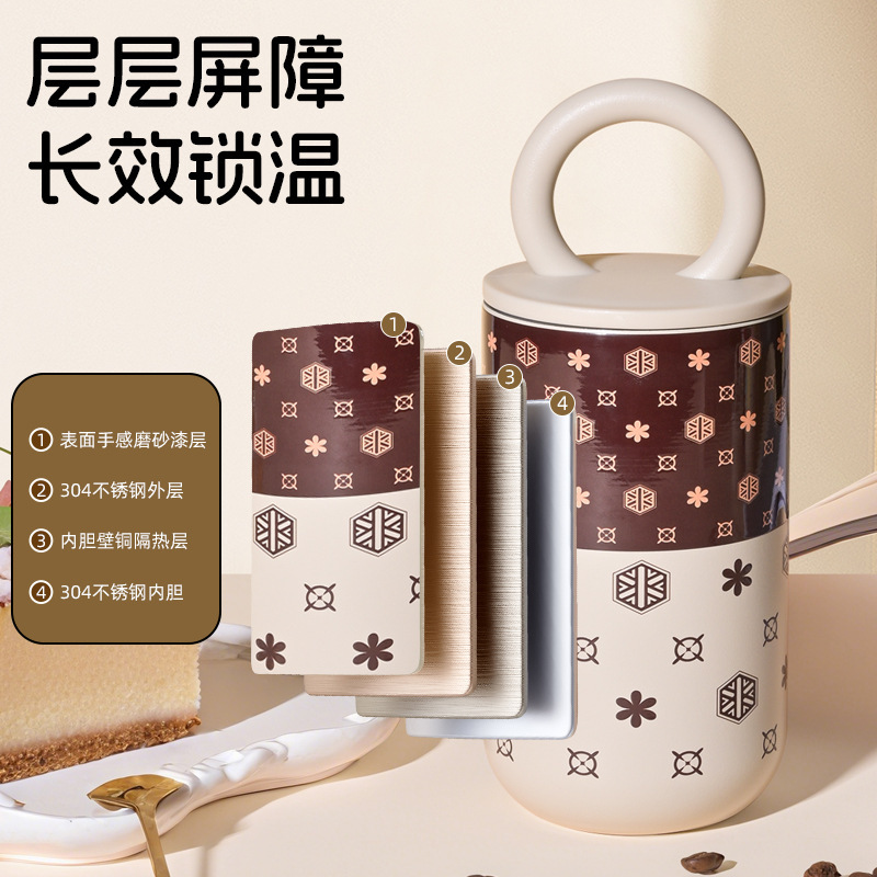 日韩新款环形保温杯带提手双层保冷情侣奶茶杯水杯女生高颜值便携|undefined