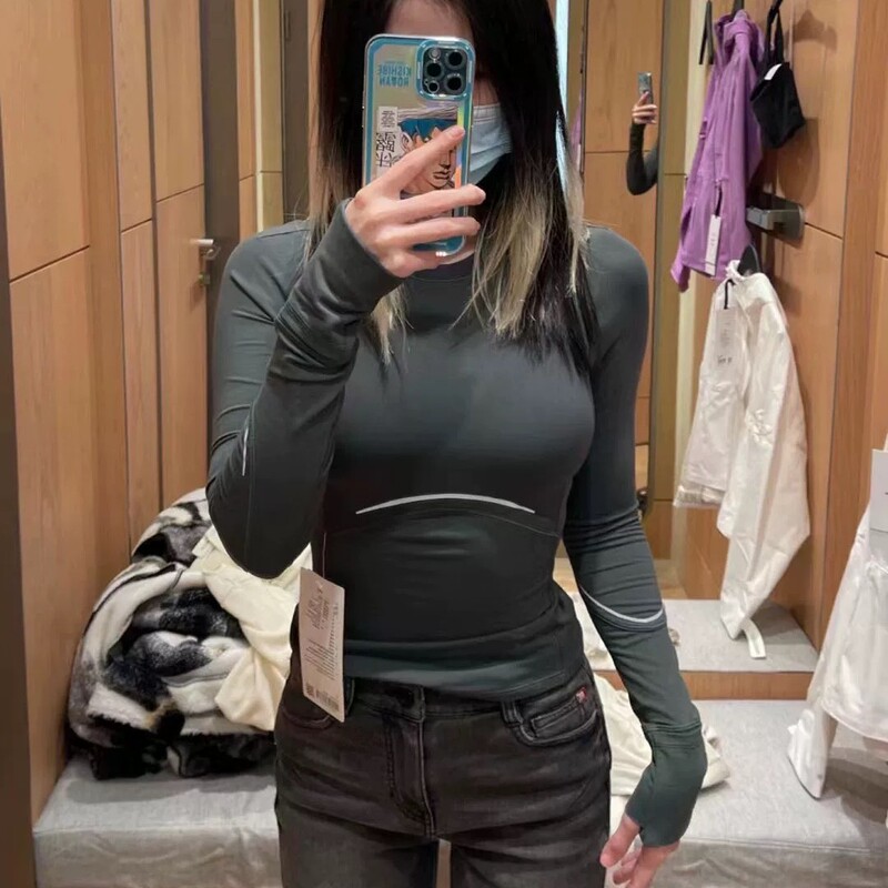 Lulu-Style Rulu Reflective Strip Long-Sleeve T-Shirt, Quick-Dry Breathable Fitness Round-Neck Slim-Fit Yoga Top Lulu-Style Rulu Reflective Strip Long-Sleeve T-Shirt, Quick-Dry Breathable Fitness Round-Neck Slim-Fit Yoga Top