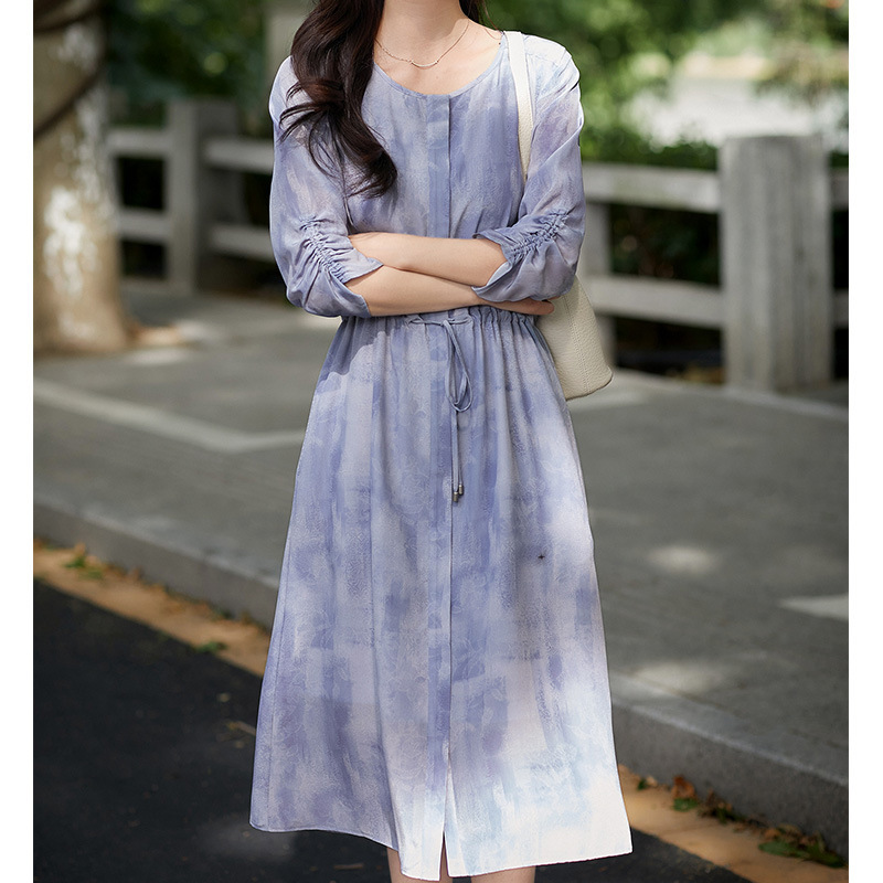 "Sky City" Crepe De Chine Mulberry Silk Gentle Style Silk Dress Pleated Skirt Mid-Length Summer Women's Clothing
