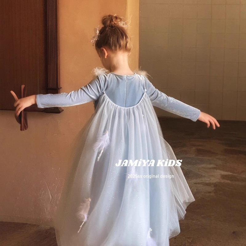 Jamiya女童公主裙2025秋冬儿童冰雪羽毛连衣裙女孩生日演出裙礼服|undefined