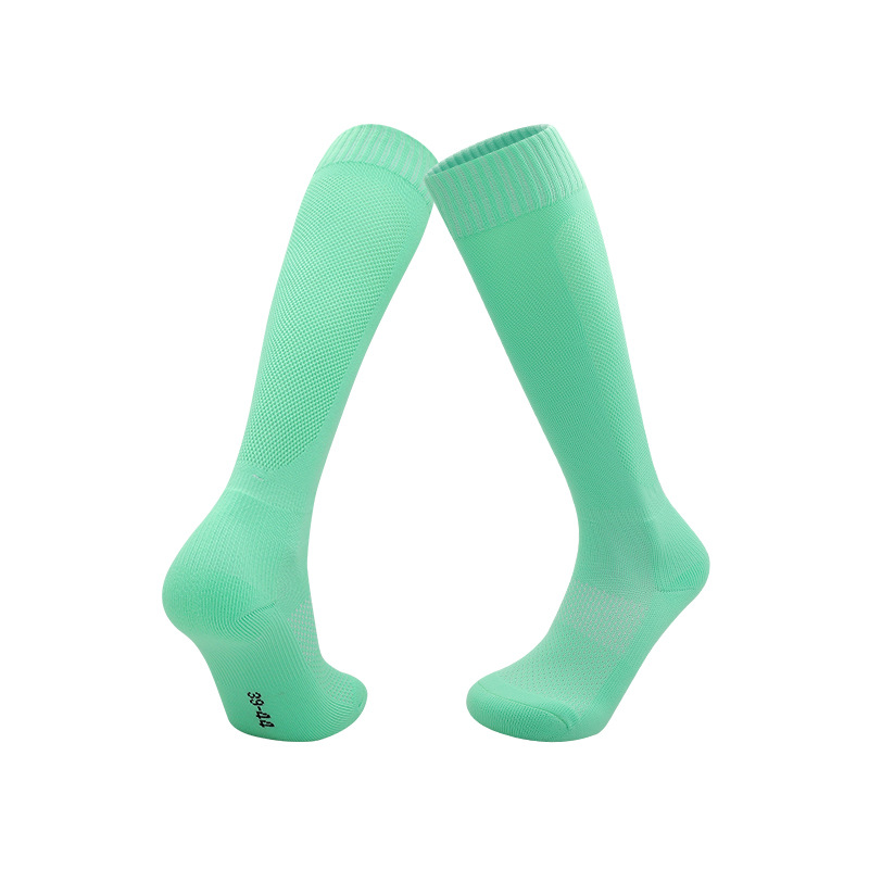 Calcetines de fútbol transfronterizos de color liso, finos, de alta elasticidad, para otoño e invierno, con base de rizo, calcetines deportivos por encima de la rodilla para niños, calcetines transpirables para hombre.