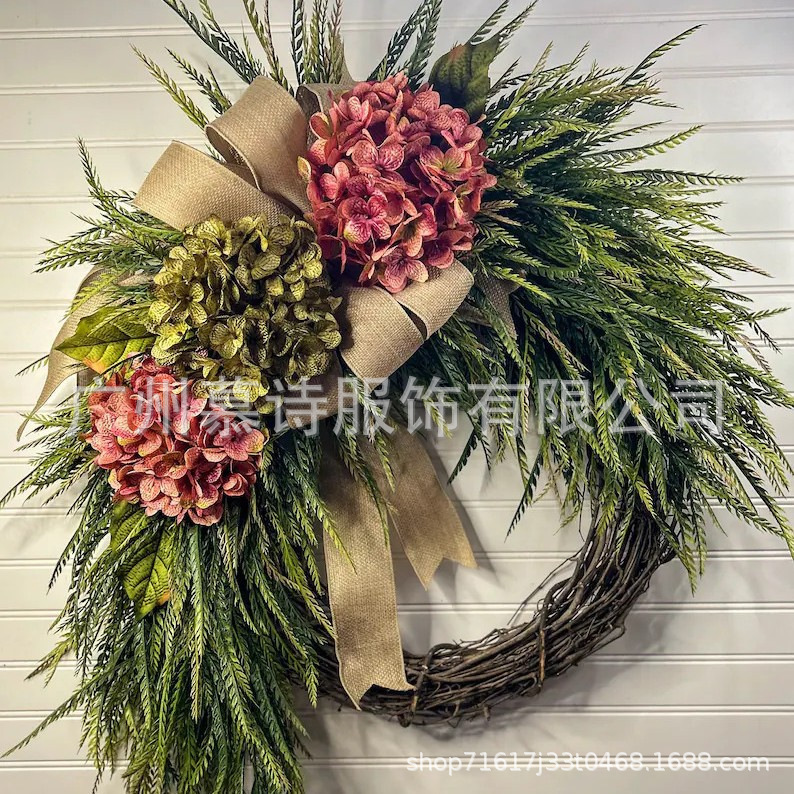 2025年秋季春香槟绣球柳叶花环跨境亚马逊Fall Hydrangea Wreaths|undefined