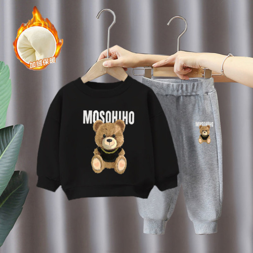 Wholesale New Children's Autumn/Winter Set with Padded and Thick Sweatshirts for Girls, Two-Piece Set with Long-Sleeve Top and Pants
