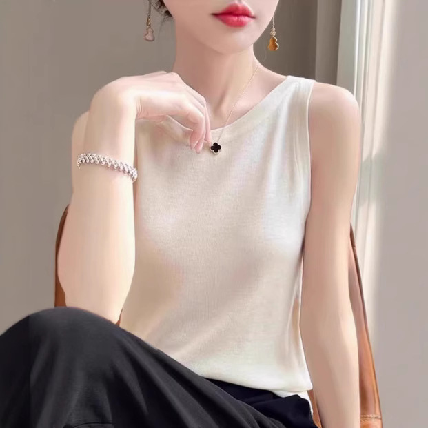 Crewneck Knitted Camisole Women's Inner Wear Spring and Autumn Small Size Breast Cover Slim-fit Sleeveless Base Shirt Suit Inner Wear