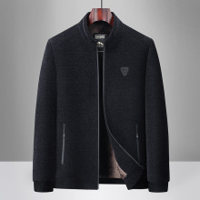 爸爸冬装外套男2025冬季新款中老年雪尼尔夹克加绒加厚毛呢上衣