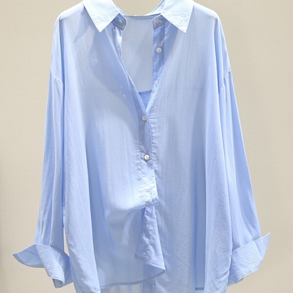 Modern dance shirt for casual wear, thin silk-cotton drapey shirt for women, Korean style, white, loose, long-sleeved