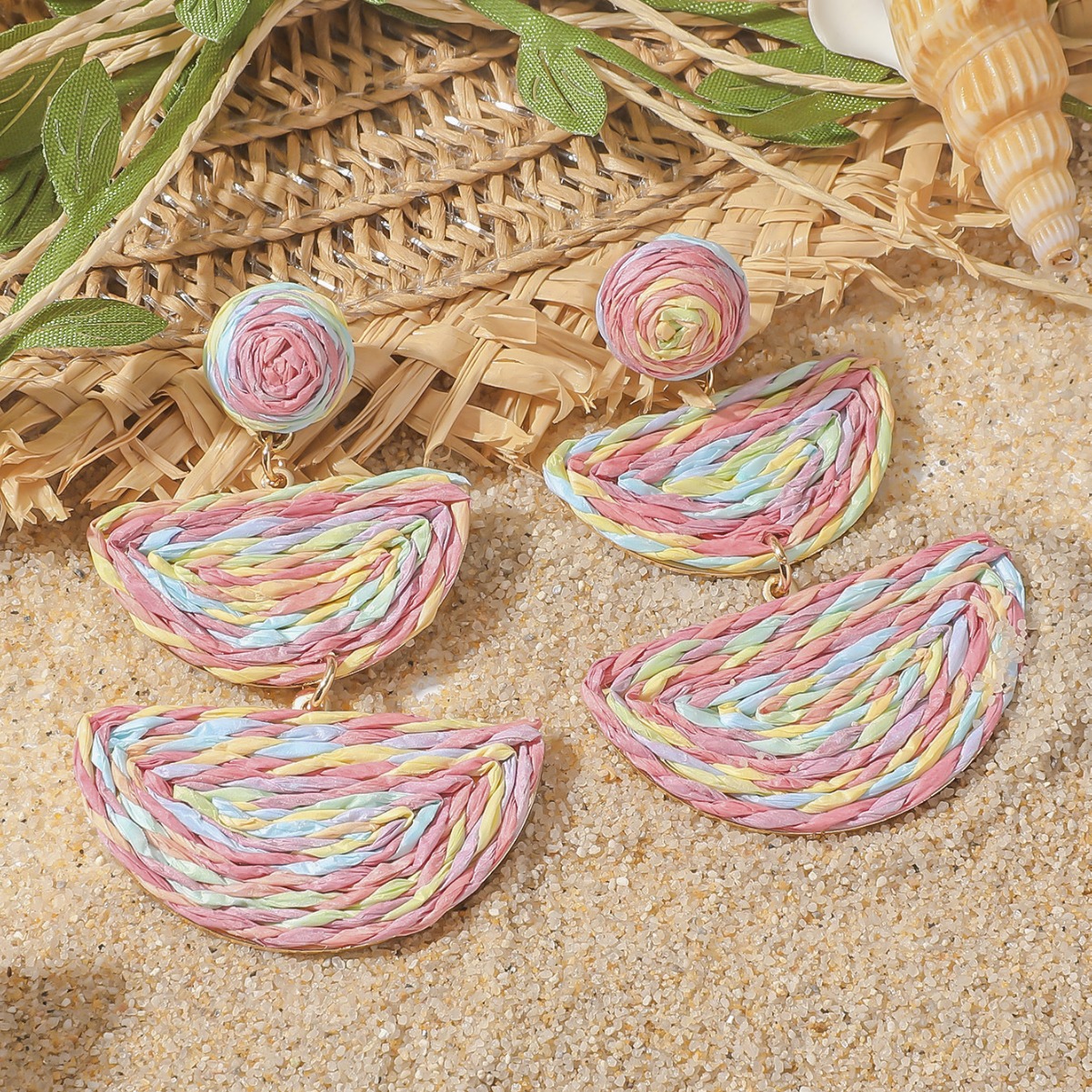 304 Stainless Steel Ear Needle Material 1 Pair Vacation Ethnic Style Geometric Raffia Drop Earrings