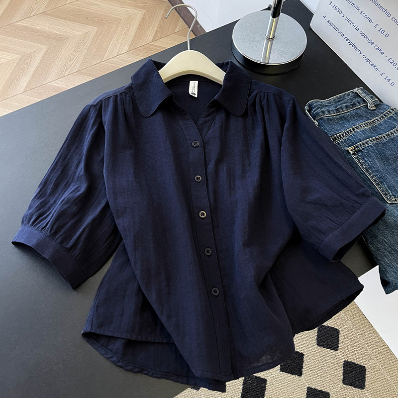 Summer Thin Double-Layer Cotton Gauze Pure Cotton Half-Sleeve Shirt, New Korean Style Loose Casual Lazy Style Versatile Shirt Summer Thin Double-Layer Cotton Gauze Pure Cotton Half-Sleeve Shirt, New Korean Style Loose Casual Lazy Style Versatile Shirt