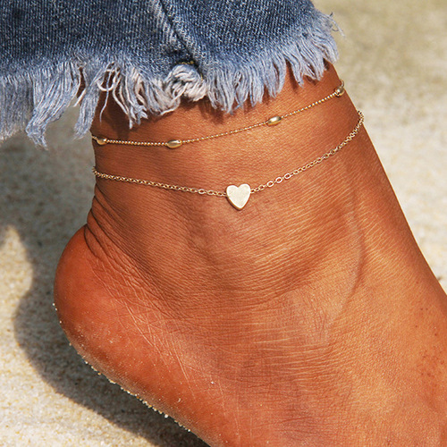 Cross-border jewelry anklet AliExpress summer beach new round bead chain heart-shaped heart ankle chain for women