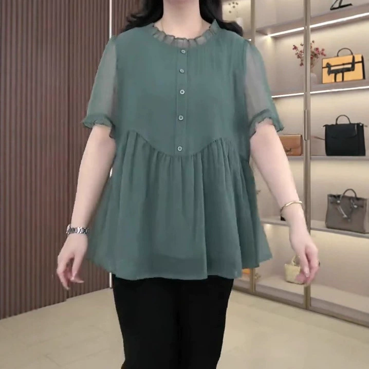 2025 новая летняя мода повседневная принцесса А-силуэт шифоновая маленькая блузка топы большие размеры свободный утягивающий вид для мамы и дочки