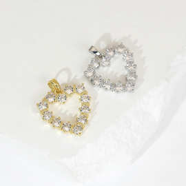 欧美跨境镂空爱心项链吊坠女铜镀18K包金锁骨链耳环DIY配件坠子