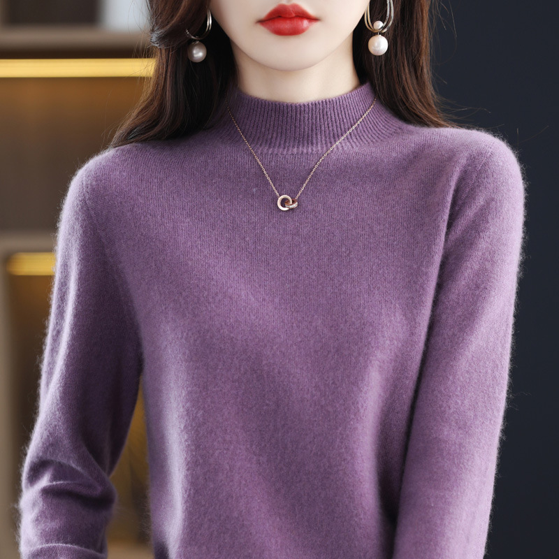 Ropa de primera línea suéter de cuello alto para mujer 100 lana pura Otoño e Invierno camisa de fondo de punto suéter de cachemira Suelto