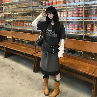 现货2026秋季韩系新款小众印花V领设计长袖T恤上衣打底衫带腰包女