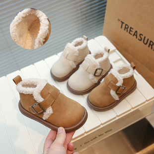 Girls Cotton Shoes fleece-lined Yellow Boots 2024 Winter New Fashion Warm Little Girl Baby Children Cotton Boots