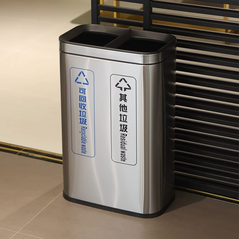 Creativo interior de acero inoxidable clasificación basura grande doble barril de una pieza Comercial Público ocasiones centro comercial ascensor boca