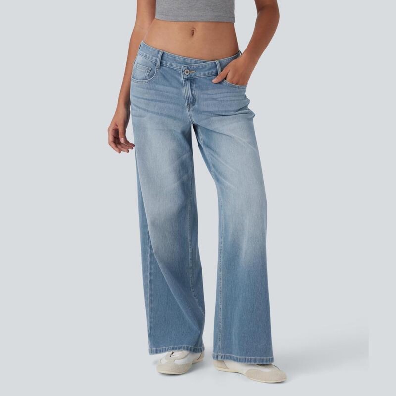 Asymmetrical Low-Waist Jeans with Diagonal Buttons and Zipper for Women from Temu, Tiktok, Aliexpress, and Amazon Cross-Border