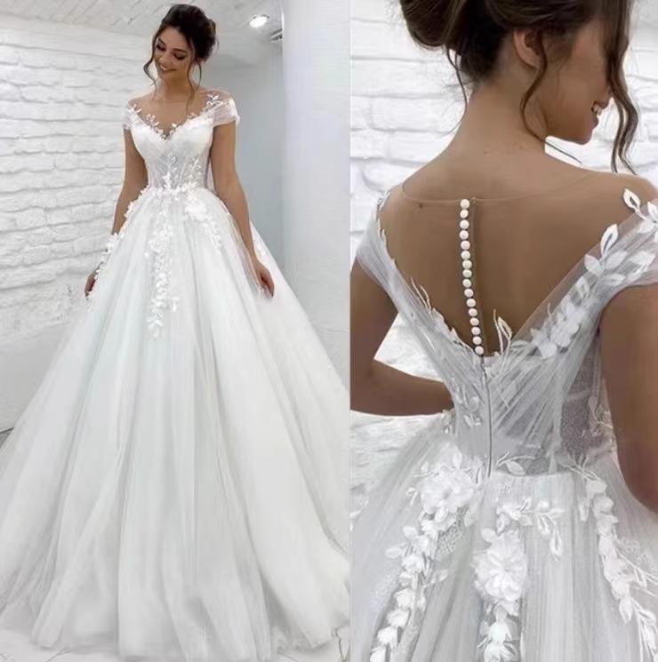Comercio exterior directo de la fábrica principal boda vestido de novia de las mujeres de gama alta de lujo de encaje fuera del hombro sin espalda vestido de novia grande que se arrastra image 4