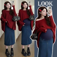 现货2025秋冬新款弹力孕妇牛仔半身裙开叉孕妇半身裙