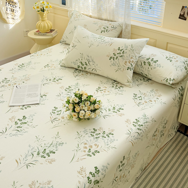 Pequeñas sábanas de algodón floral fresco, una sola pieza de 100 sábanas de algodón, dormitorio doble, traje de tres piezas para estudiantes, cuatro estaciones universales