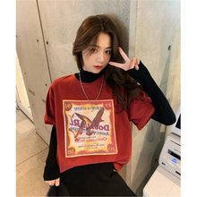 秋冬百搭简约日系复古文艺卡通印花磨毛百搭宽松显瘦短袖T恤ins