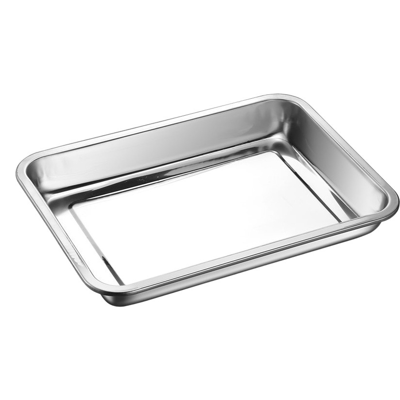 Thickened Stainless Steel Barbecue Plate Skewers Plate Square Plate Water Dish Tea Tray Tray Barbecue Plate Grilled Fish Plate Punching Tea Pond