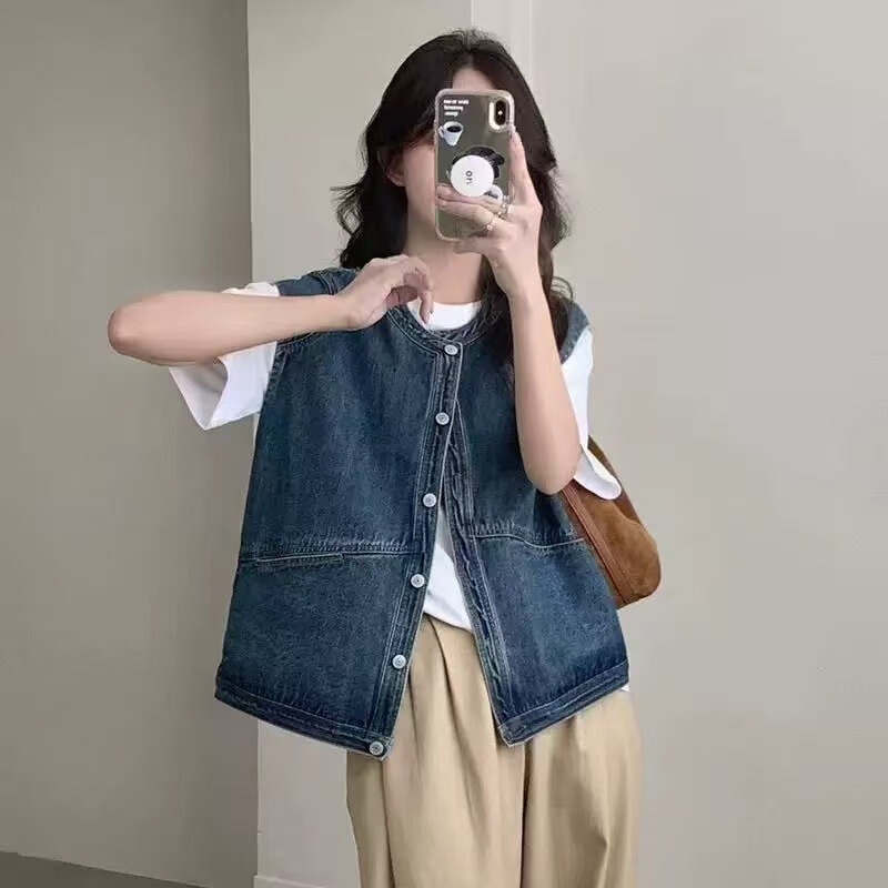2026 New Design Layered Denim Vest for Women, Loose Short Jacket for Autumn, Trendy Outerwear 2026 New Design Layered Denim Vest for Women, Loose Short Jacket for Autumn, Trendy Outerwear