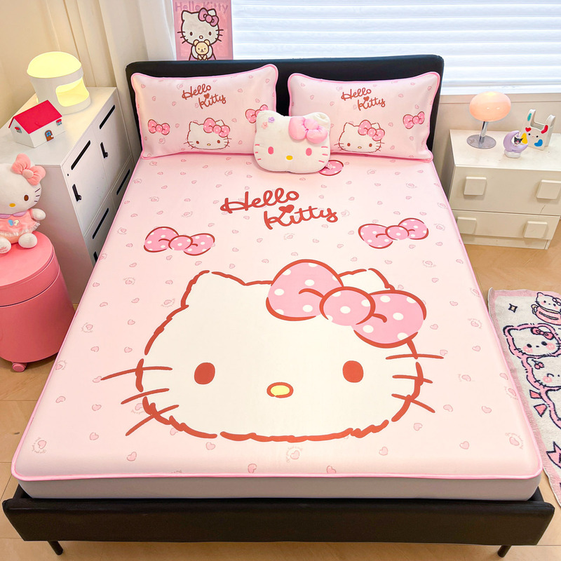 Hello Kitty Cartoon Ice Silk Mat Summer Cute Children's Girls' Student Dormitory Soft Mat Bed Sheet Style Cooling Mat