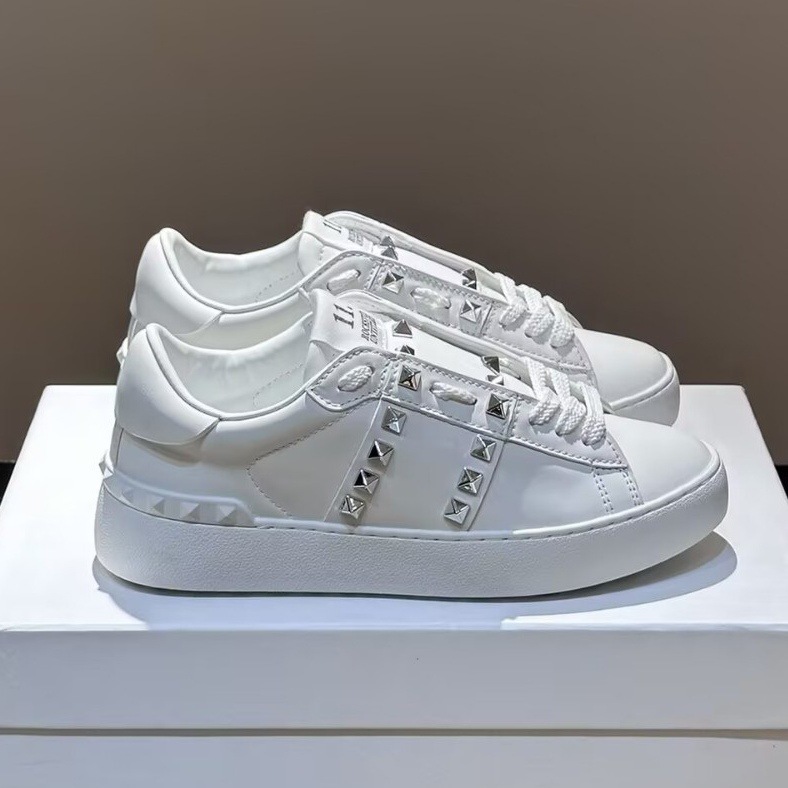 European Foreign Trade Casual Sports Shoes Rivet White Shoes Genuine Leather Fashion Trendy Couple Sneakers Color Matching Sneakers for Men