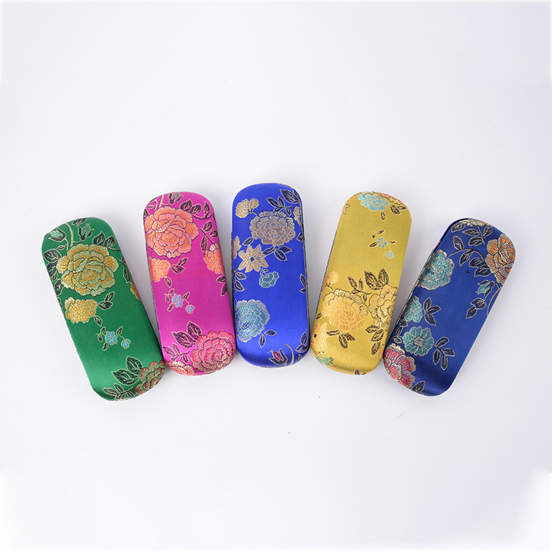 Vintage Silk Brocade Chinese Style Simple Glasses Case Brocade Folding Glasses Case Pastoral Advertising Gift
