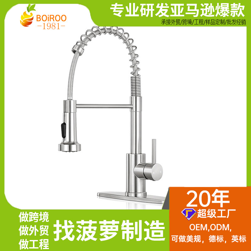 Pineapple Cross-Border Pull-Down Kitchen Hot and Cold Faucet Telescopic Rotating Sink Sink Spring Faucet