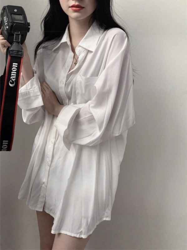 纯棉白色长袖衬衫女春秋季薄款宽松显瘦百搭休闲防晒外套开衫衬衣|undefined